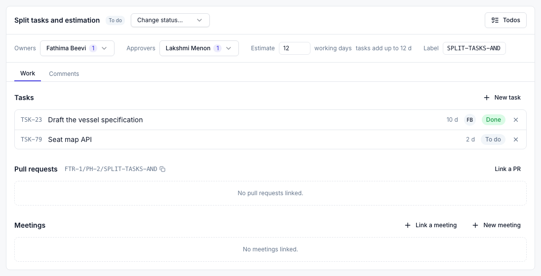 A step's estimate beside what its tasks add up to