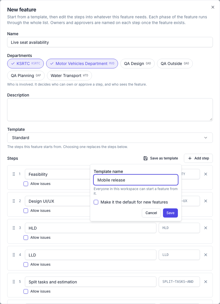Saving the steps as a template