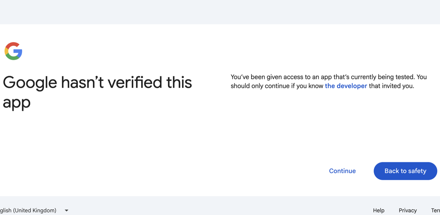 Google's warning for an unverified app in Testing