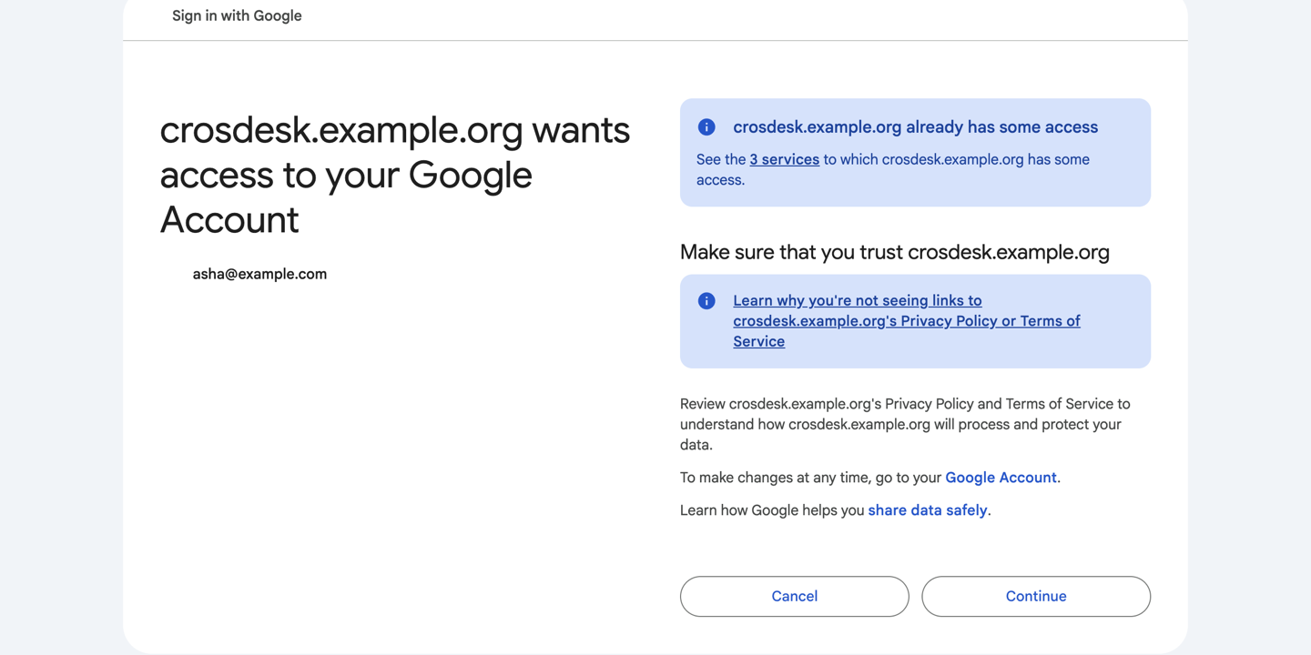 Google consent for an account that has already granted Crosdesk access