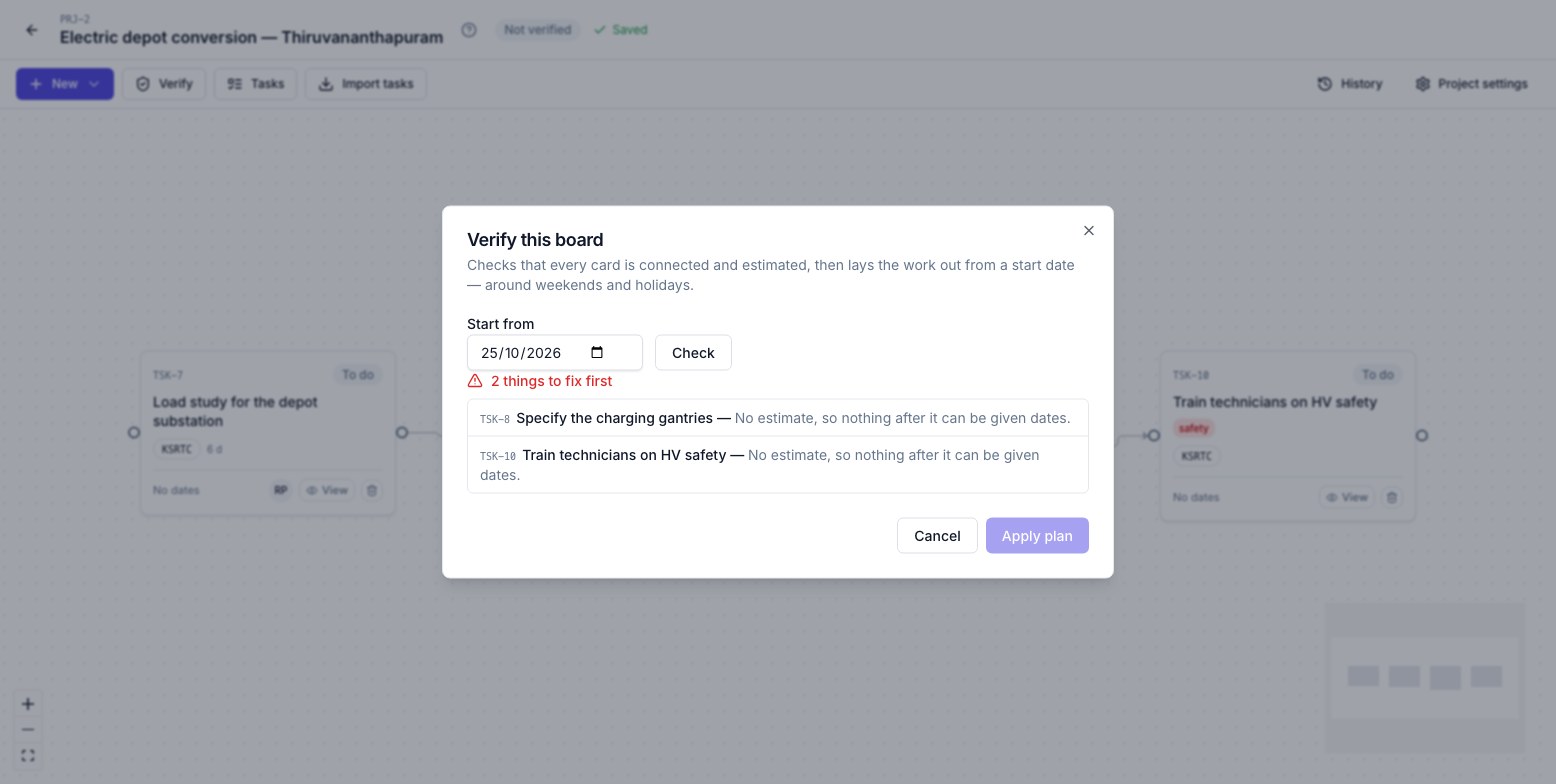 Verify's check: two cards with no estimate