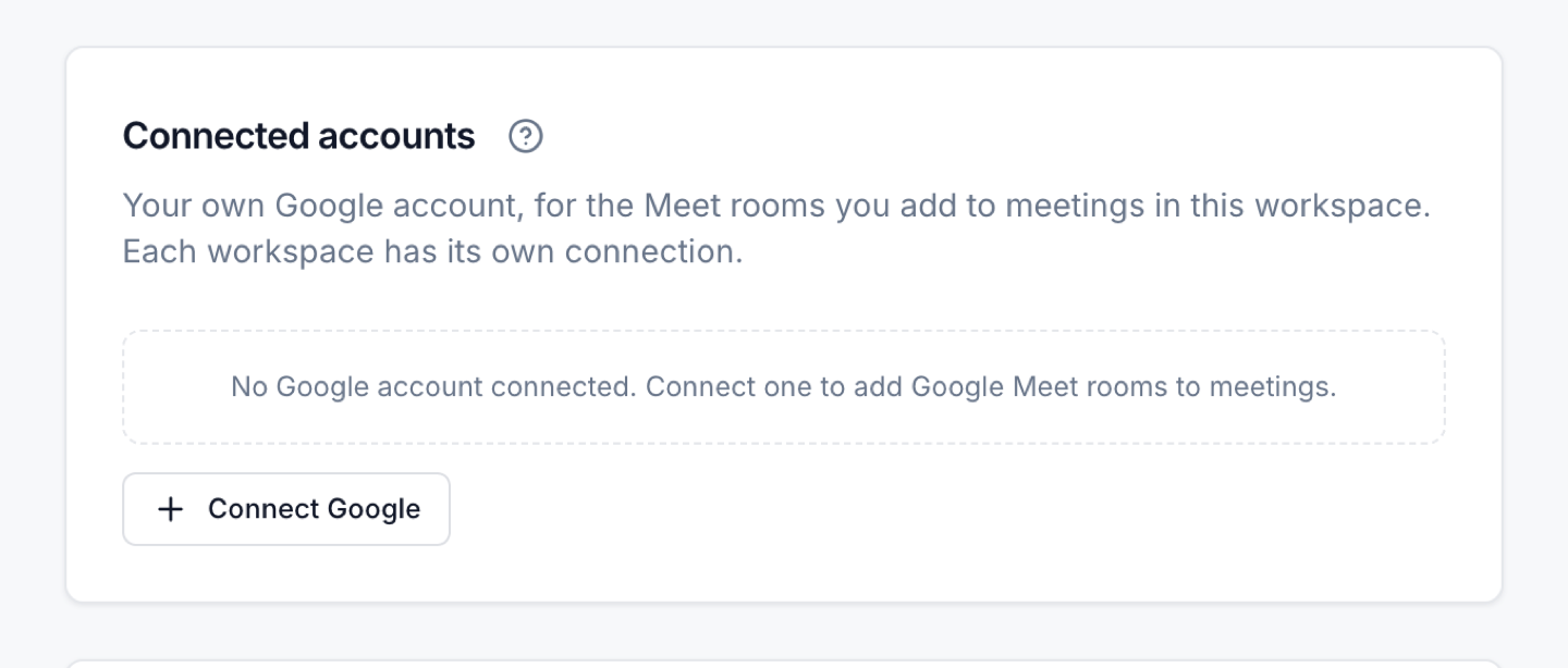Connected accounts before connecting Google, with the Connect Google button