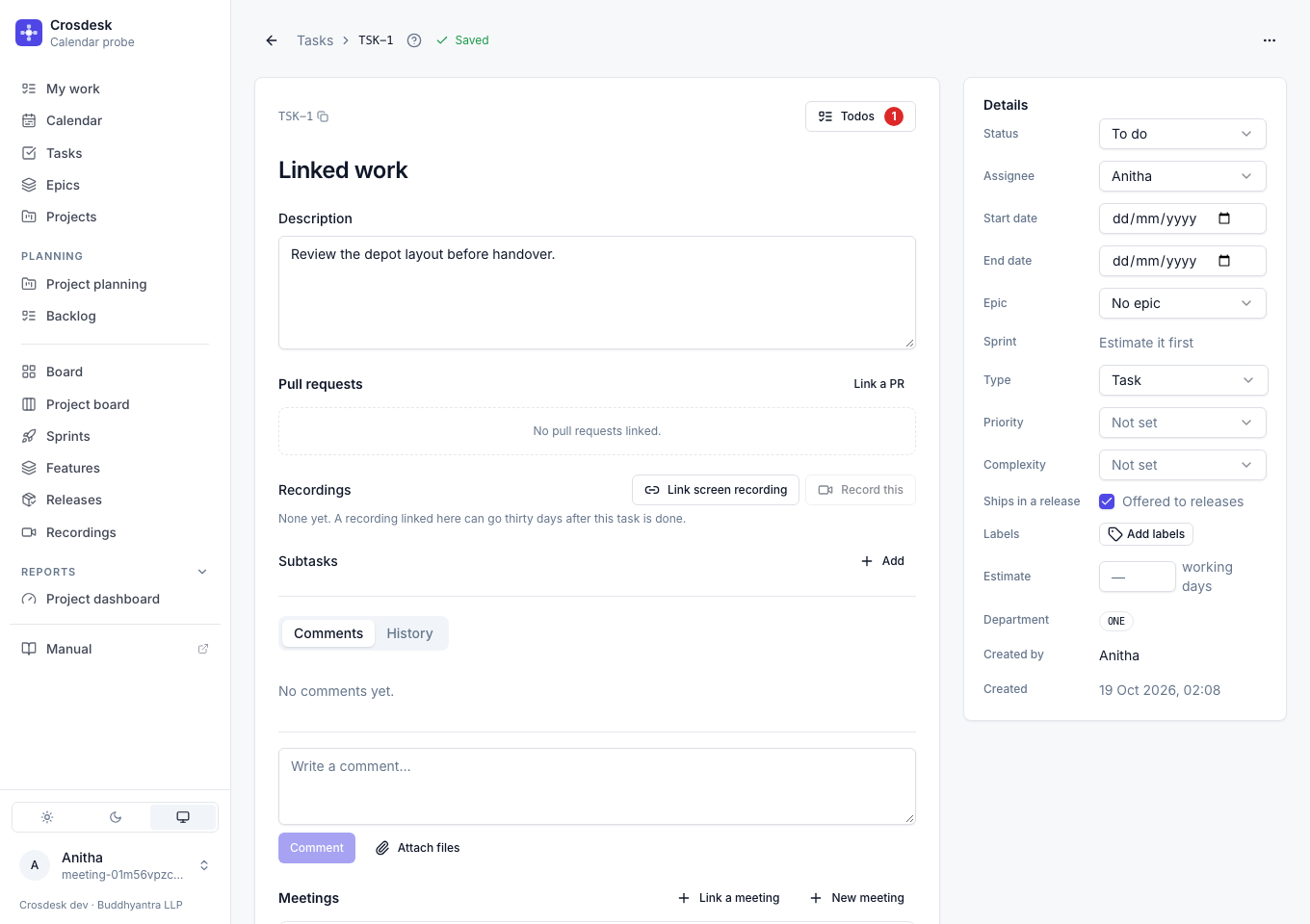 Task description and meetings